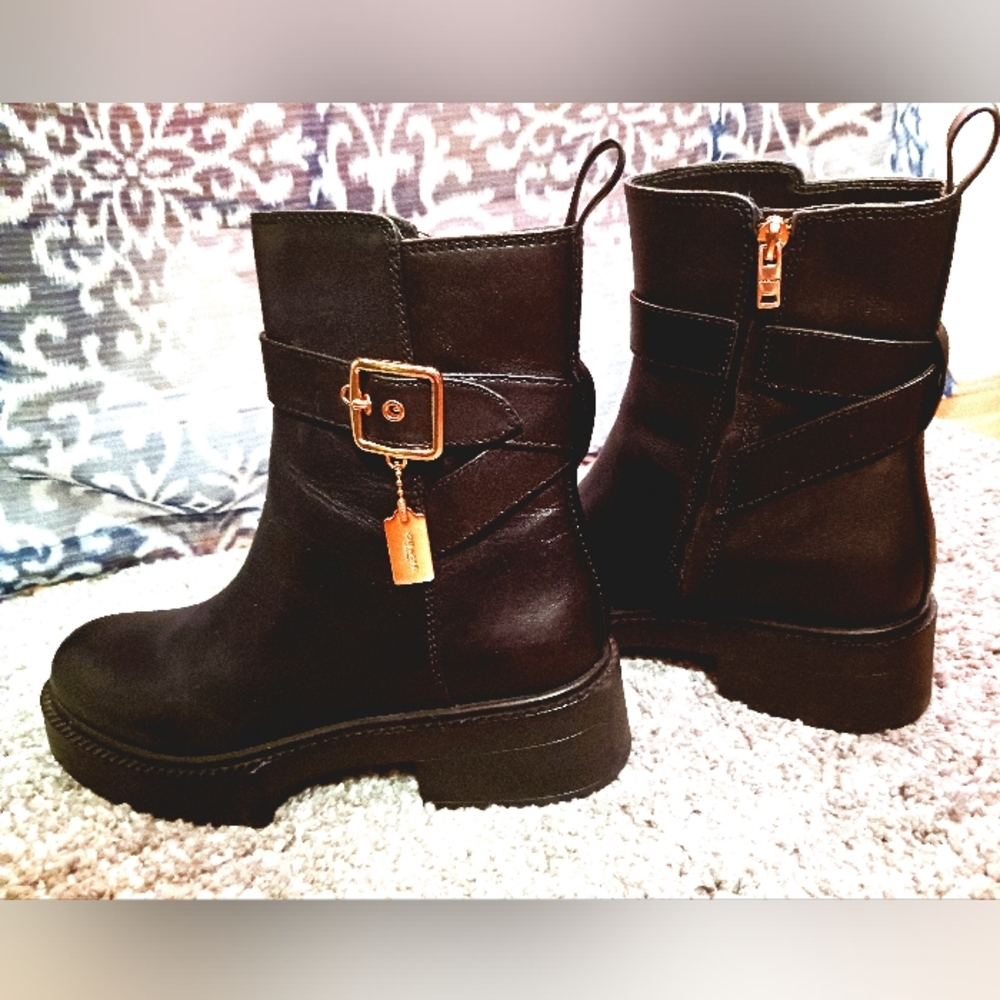 Ladies COACH boots, black with gold accessories, size 9.5